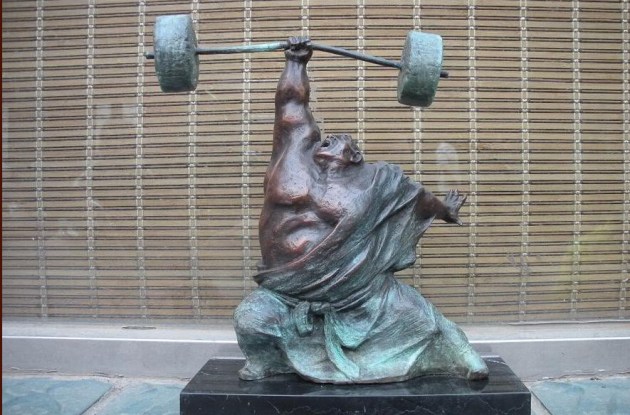 signed-pure-bronze-marble-statue-art-hercules-weightlifting-sculpture